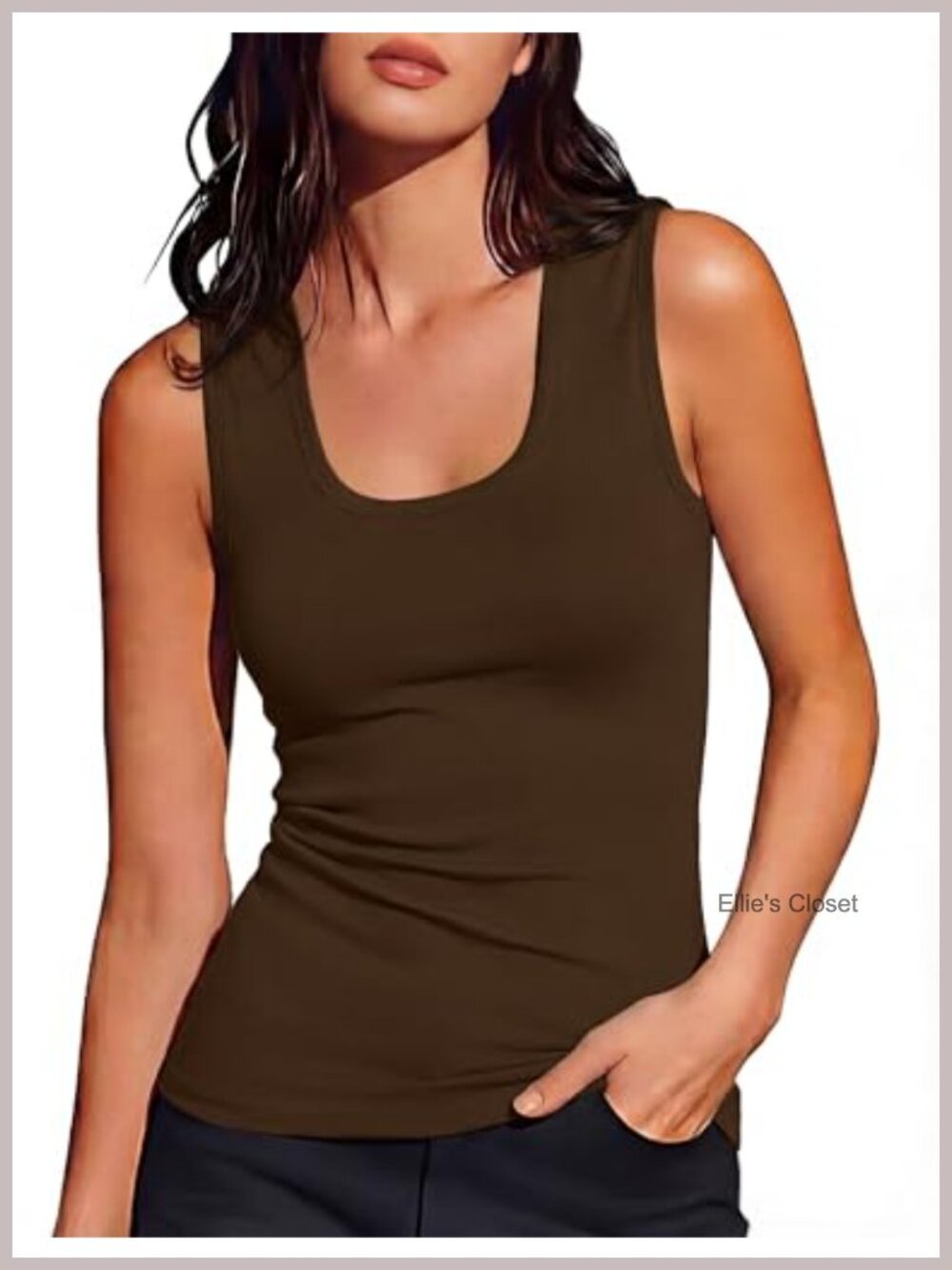 Ribbed Sleeveless Tank Top with Wide Straps and Scoop Neck